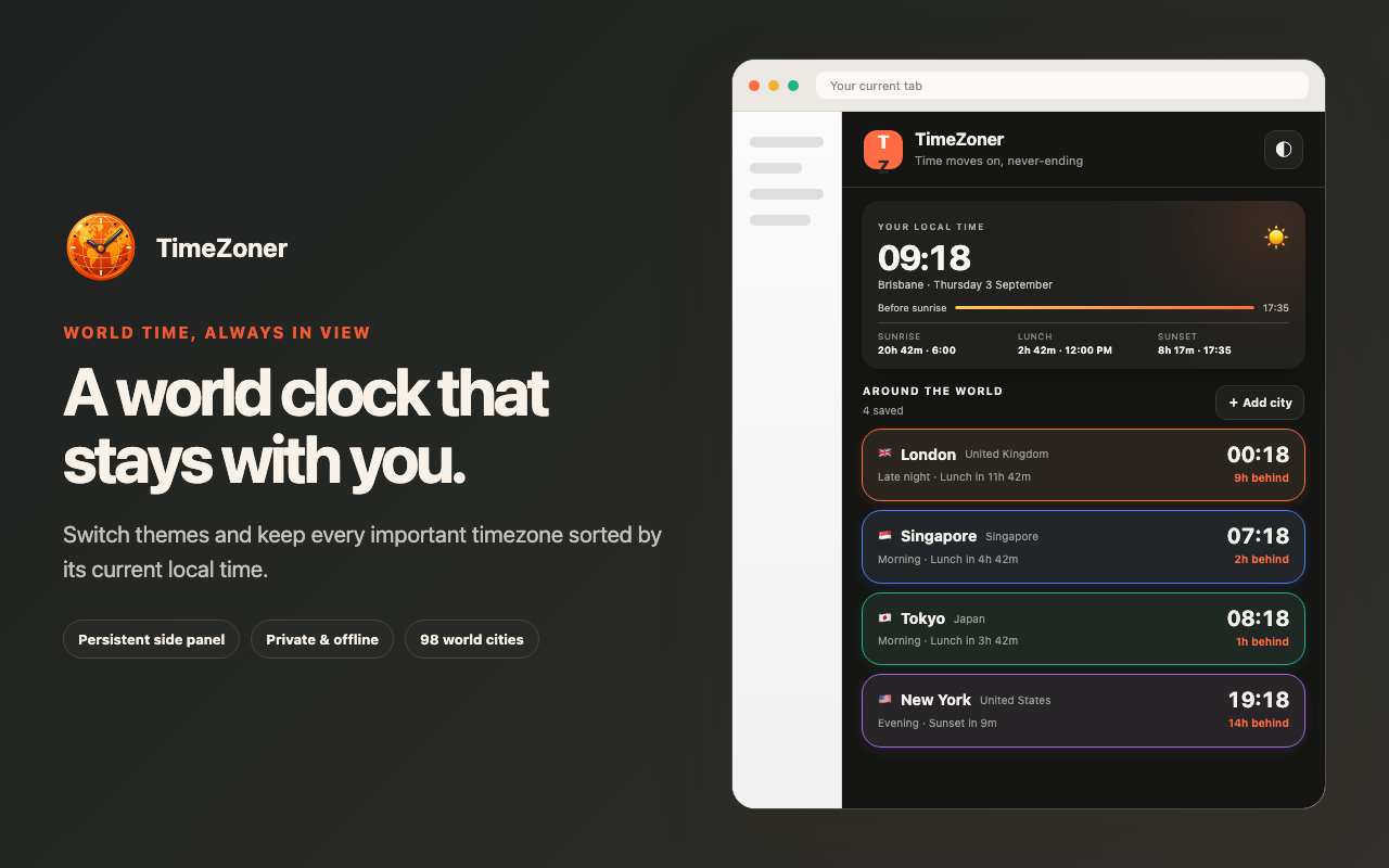 TimeZoner dark mode